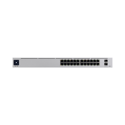 UniFi Switch USW-Pro-24-POE Gen2, con funciones capa 3, de 24 puertos PoE 802.3at|bt + 2 puertos 1|10G SFP+, 400W, pantalla informativa