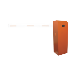 Barrera vehicular izquierda | Soporta brazo de hasta 3 m | Apertura en 1.5 s |Final de carrera ajustable por programación | Movimiento fluido | Diseño elegante color naranja