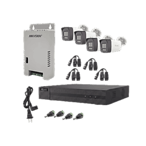 Kit HiLook Audio Bidireccional TurboHD 1080p | DVR Metalico 4 Canales | 4 Cámaras Bala (Exterior) con Bocina y Micrófono Integrado | 1 Fuente de Poder | Accesorios