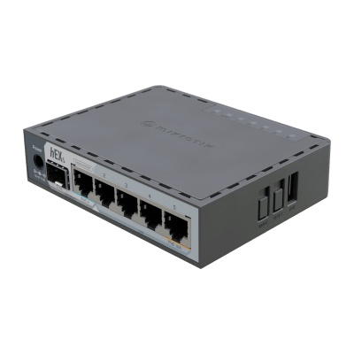 Router hEX S | 5 Puertos Gigabit Ethernet | 1 Puerto SFP 2.5G | Dual-Core ARM | 512 MB RAM | RouterOS V7 | PoE-In y PoE-Out | Montaje en Pared