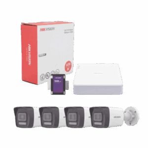 Kit IP 4 Megapixel | NVR de 4 Canales con 4 Puertos PoE | 4 Cámaras IP Bala Dual Light (IR + Luz Blanca) con Microfono Integrado y ACUSENSE Lite para Exterior| Bobina de Cable de 100 mts | SSD de 1 TB