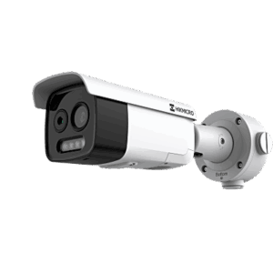 (HIKMICRO) Bala IP Bi-Espectral | Térmica (256 X 192 | 9.7 mm) + Óptica (5 MP | 12.4 mm) | IA GUANLAN | Rango: -20°C a 150°C | 8°C Margen | Detección de Fuego y Humo | Alarma Visual y Audible | Dual Light | PoE | IP67 | IK