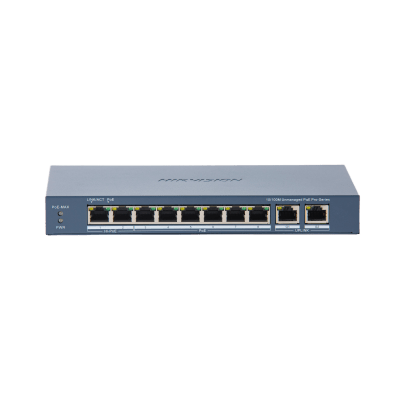 Switch PoE+ | No Administrable | 7 Puertos 10|100 Mbps 802.3 af|at (30 W) | 1 Puerto 10|100 Mbps Hi-PoE (90 W) | 2 Puertos 1000 Mbps Uplink | Modo Extendido hasta 300 Metros | 110 Watts