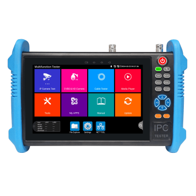 Tester de Video Profesional | Pantalla 7"| Prueba IP|HD|Analógicas | TVI|CVI|AHD|CVBS | IP ONVIF | 4K|8K | H.264|H.265 | HDMI | PTZ | Scanner IP | TDR | Salidas 12V|24V|PoE | Activación Simultanea.