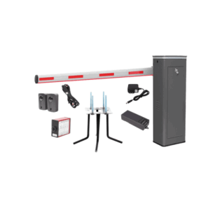 Kit COMPLETO Barrera Izquierda XBS Con Corona LED | Brazo Iluminado de 5M | Incluye Sensor de Masa, Transformador, Lazo Magnético, Ancla, Fotoceldas y 2 Controles Inalámbricos