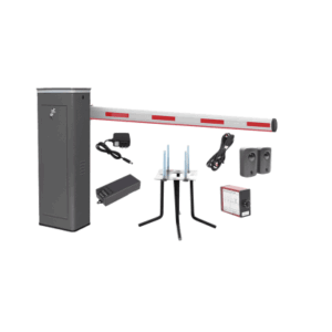 Kit COMPLETO Barrera Derecha XBS Con Corona LED | Brazo de 5.5 Metros | Incluye Sensor de Masa, Transformador, Lazo Magnético, Ancla, Fotoceldas y 2 Controles Inalámbricos