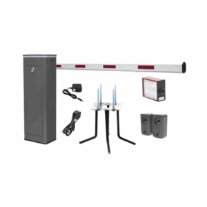 Kit COMPLETO Barrera Derecha XBF Con Corona LED | Brazo de 3M | Incluye Sensor de Masa, Transformador, Lazo Magnético, Ancla, Fotoceldas y 2 Controles Inalámbricos