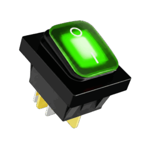 Interruptor tipo Switch con Led Color Verde | IP65 | Diseño Industrial | NO, COM, NC | Terminales tipo F1