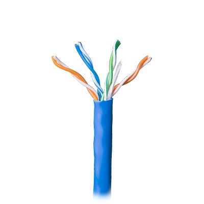 Bobina de 305 Metros (1000 Pies) Cable Par Trenzado Nivel 5 (CAT 5e) | CMR | Color Azul | 4 Pares de Conductores Sólidos de Cobre AWG 24 | Para Aplicaciones de CCTV, Redes de Datos, IP Megapixel, Control RS485
