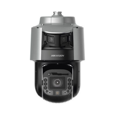Cámara Domo PTZ IP TandemVu | 4 Megapixel PTZ + 6 Megapixel Panorámica 180° | 42X Zoom Óptico | IR 300 m (984.3 ft) | Luz Blanca 30 m (98.4 ft) | IP67 | IK10 | Audio y Alarma | Deep Learning