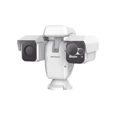 PTZ Punta de Poste IP Dual | Lente Térmico 100 mm 640 x 512 | Lente Óptico 56X Zoom 4 MP | IR Láser 800 m (2624.7 ft) | 36 VCC | IP66 | Recubrimiento Anticorrosivo