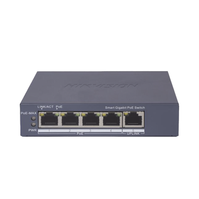 Switch Gigabit PoE+ | Administrable | 4 Puertos 1000 Mbps PoE+ | 1 Puerto 1000 Mbps Uplink | Configuración Nube Hik-PartnerPro | Modo Extendido hasta 300 Metros | 60 Watts