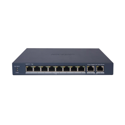 Switch Gigabit PoE+ | Administrable | 8 Puertos 1000 Mbps PoE+ | 2 Puertos 1000 Mbps de Uplink | Configuración Nube Hik-PartnerPro | Modo Extendido hasta 300 Metros | 60 W