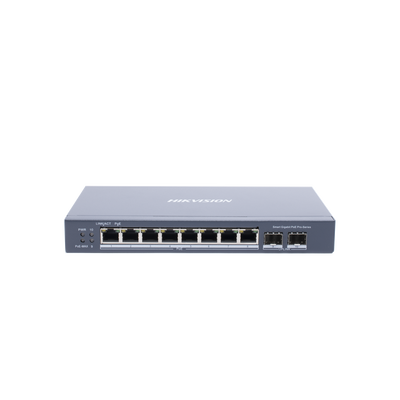 Switch Gigabit PoE+ | Administrable | 8 Puertos Gigabit PoE+ | 2 Puertos SFP | Configuración Nube Hik-Partner Pro | Modo Extendido hasta 300 Metros | 110 W