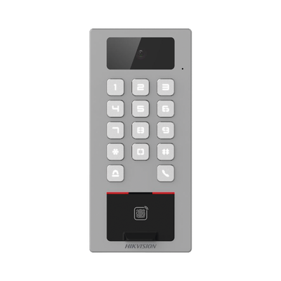 Terminal de Control de Acceso | Videoportero Multiapartamento Llamada a App | Teclado | Exterior Antivandálico IP65 & IK09 | Huella, Tarjeta, Código QR, PIN o App Hik-Connect | Cámara 2 MP compatible con NVRs