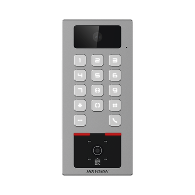 Teclado con Lector Físico de QRs para Exterior Antivandálico IP65 & IK09 con función de Videoportero Multiapartamento | Tarjeta, Código QR, PIN o App HikConnect | Cámara 2 MP compatible con NVRs | Soporta b