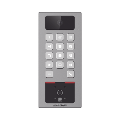 (PoE | 2 Relays) Teclado con Lector Físico de QRs para Exterior Antivandálico IP65 & IK09 con función de Videoportero Multiapartamento | Tarjeta, Código QR, PIN o App HikConnect | Cámara 2 MP compatible con NVRs |