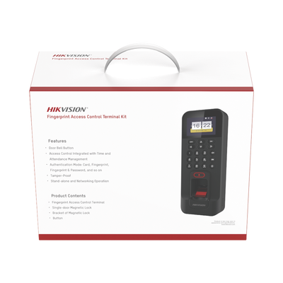 Kit de Control de Acceso TODO INCLUIDO con Lector de Huellas y Tarjetas | 3,000 Huellas | Compatible con App Hik-Connect | Incluye Electroimán Botón de Salida y Montajes Z y L para imán (DS-K1T804)