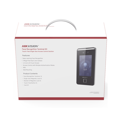 Kit de Control de Acceso TODO INCLUIDO con Lector de Rostros, QRs , Tarjetas y Huellas | 3,000 Rostros | Compatible con App Hik-Connect | Videoportero | Incluye Electroimán Botón de Salida y Montajes Z y L para imán | HIK-IA
