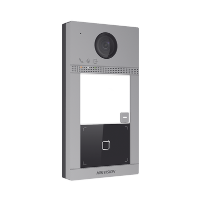 Videoportero IP 2 Megapixel | Llamada y Apertura Remota desde App Hik-Connect | PoE | Exterior IP65 + Antivandalico IK08 | 1 Departamento | Apertura con Tarjeta | Soporta 2 Puertas y hasta 6 Monitores