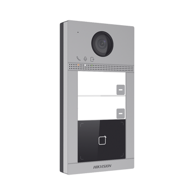Videoportero IP 2 Megapixel | Llamada y Apertura Remota desde App Hik-Connect (requiere monitor) | PoE | Exterior IP65 + Antivandalico IK08 | 2 Departamentos | Apertura con Tarjeta | Soporta 2 Puertas y hasta 6 Monitores