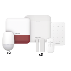(AX PRO) KIT de Alarma AX PRO | Incluye: 1 Hub | 2 Sensores PIR | 3 Contactos Magnéticos mini | 1 Control Remoto | 1 Sirena Estrobo en color Rojo Inalámbrica Exterior |1 Teclado Inalámbrico | Wi-Fi | Compatible con Hik-Connect P2P