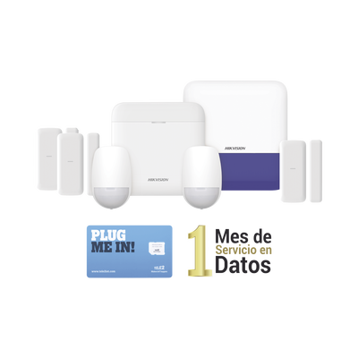 (AX PRO) KIT de Alarma AX PRO con GSM (3G|4G) | Incluye: 1 Hub | 2 Sensores PIR | 3 Contactos Magnéticos mini | 1 Control Remoto | 1 Sirena Inalambrica Exterior | 1 WiFi | 1 MICROSIM30M2M con 1 mes de servicio|Compatible con Hik-Connect P2P