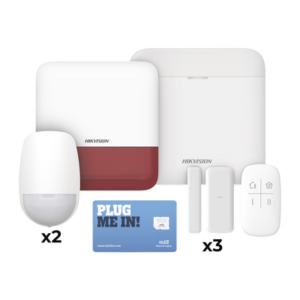 (AX PRO) KIT de Alarma AX PRO con GSM (3G|4G), Wi-Fi y Ethernet | Incluye: 1 Hub con batería de respaldo | 2 Sensores PIR | 3 Contactos Magnéticos Slim | 1 Control Remoto | 1 Sirena Roja Inalambrica Exterior
