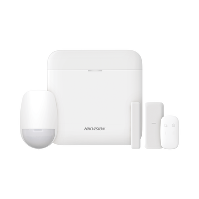 (AX PRO) KIT de Alarma AX PRO | Incluye: 1 Hub con bateria de respaldo | 1 Sensor PIR | 1 Contacto Magnético slim | 1 Control Remoto | WiFi | Compatible con Hik-Connect P2P