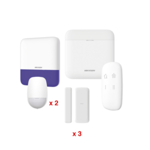 (AX PRO) KIT de Alarma AX PRO | Incluye: 1 Hub con batería de respaldo | 2 Sensores PIR | 3 Contactos Magnéticos mini | 1 Control Remoto | 1 Sirena Inalambrica Exterior | WiFi | Compatible con Hik-Connect P2P