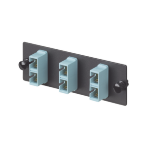 Placa Acopladora de Fibra Optica FAP, Con 3 Conectores SC Duplex (6 Fibras), Para Fibra Multimodo OM3|OM4, Color Aqua