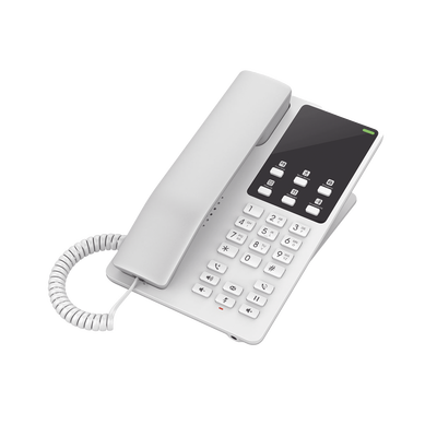 Teléfono IP Hotelero Wi-Fi, 2 líneas SIP con 2 cuentas, codec Opus, IPV4|IPV6, color blanco, con gestión en la nube GDMS