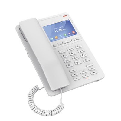 Teléfono IP Hotelero con pantalla LCD a color, 2 líneas SIP con 2 cuentas, codec Opus, IPV4|IPV6, color blanco, con gestión en la nube GDMS - Image 2