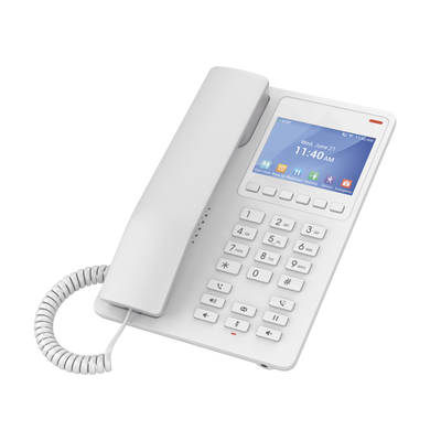 Teléfono IP Hotelero con pantalla LCD a color, 2 líneas SIP con 2 cuentas, codec Opus, IPV4|IPV6, color blanco, con gestión en la nube GDMS