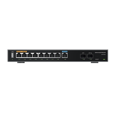Router Gigabit VPN | Balanceador de cargas | 60,000 sesiones NAT | 9 puertos 10|100|1000 Mbps + 2 puertos SFP (WAN|LAN) | 1 puerto entrada PoE(af|at) | 2 puertos salida PoE (af|at) | Compatible con GWN Cloud.