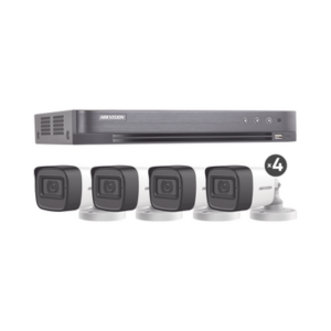 (MICRÓFONO INTEGRADO) KIT TURBOHD 5 Megapixel | DVR 4 Canales | 4 Cámaras Bala con Micrófono Integrado (exterior 2.8 mm) | Fuente de Poder | Accesorios de Instalación