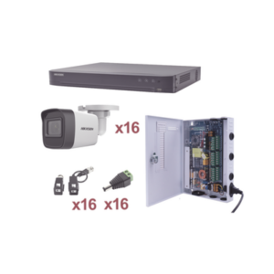 KIT TurboHD 1080p | DVR 16 Canales | 16 Cámaras Bala (exterior 2.8 mm) | Transceptores | Conectores | Fuente de Poder Profesional
