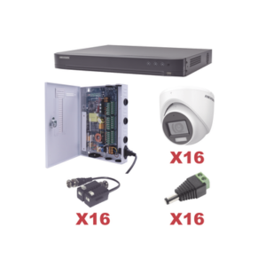 KIT TurboHD 1080p | DVR 16 Canales | 16 Cámaras Turret con Audio Integrado (Exterior 2.8 mm) | Transceptores | Conectores | Fuente de Poder Profesional