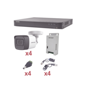 KIT TurboHD 1080p | DVR 4 Canales | 4 Cámaras Bala (exterior 2.8 mm) | Transceptores | Conectores | Fuente de Poder Profesional