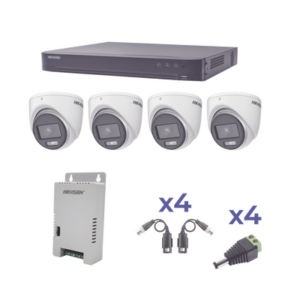 KIT COLORVU TURBOHD 1080p | DVR 4 Canales | 4 Cámaras eyeball (exterior) lente 2.8mm | Fuente de poder profesional | Transceptores de video y Accesorios de corriente