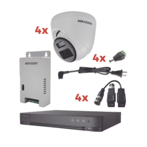 Kit Audio Bidireccional TurboHD 1080p | DVR 4 Canales | 4 Cámaras Eyeball (Exterior) con Bocina y Microfóno Integrado | 1 Fuente de Poder | Accesorios