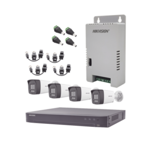Kit Audio Bidireccional TurboHD 3K Real | DVR 4 Canales 4K | 4 Cámaras Bala (Exterior) con Bocina y Microfóno Integrado 3K | 1 Fuentes de Poder | Accesorios