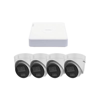Kit IP 1080p (2 Megapixel) | NVR de 4 Canales con 4 Puertos PoE | 4 Cámaras IP Turret con Micrófono Integrado | ColorVu y ACUSENSE Lite