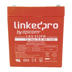 Batería de respaldo 12 V | 5.5 Ah | AGM | Certificada UL94-V0 Retardante a la Flama | Especial para Seguridad Electrónica | UPS | Sistemas de Emergencia | Vida útil 5 años | Terminales F1 + Adaptador F2