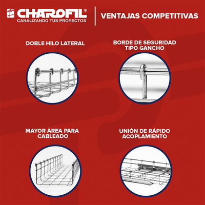 Charola Tipo Malla 116|300 mm, Acabado Electro Zinc, Hasta 554 Cables Cat6, Tramo de 3 Metros - Image 4