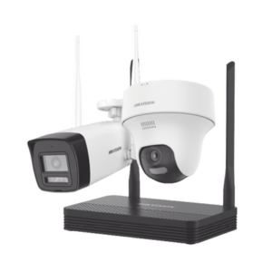 Kit IP Inalámbrico 2 Megapíxel | NVS 4 Canales | 1 Cámara Bala Exterior + 1 Cámara Turret Interior con Lente 2.8 mm y Dual Light | Audio Bidireccional (Micrófono y Bocina) | Soporta Micro SD de 512 GB