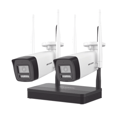 Kit IP Inalámbrico 2 Megapixel (1080p) | NVS 4 Canales | 2 Cámaras Bala para Exterior con Lente 2.8 mm y Dual Light (30 mts IR + 20 mts Luz Blanca) | Audio Bidireccional (Micrófono y Bocina) | Soporta Micro SD de 512 GB