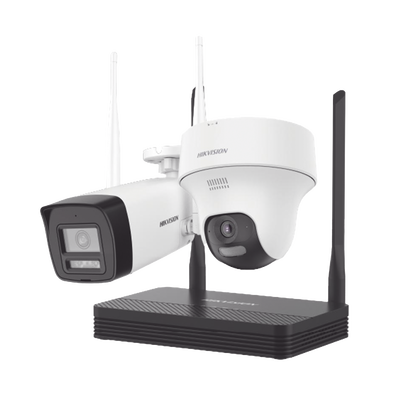 Kit IP Inalámbrico 4 Megapixel | NVS 4 Canales | 1 Cámara Bala Exterior + 1 Cámara Turret Interior con Lente 2.8 mm y Dual Light | Audio Bidireccional (Micrófono y Bocina) | Soporta Micro SD de 512 GB