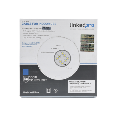 Cable Cat5e de Alto Rendimiento, con Certificaciones ETL, UL, Color Gris, de 100 Metros (328 Pies) para Aplicaciones en CCTV, Redes de Datos. Uso Interior. - Image 3
