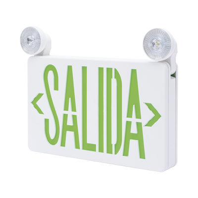 Letrero de Emergencia LED | Dual Salida y Luz de Emergencia | Montaje Universal Pared-Lateral-Techo | Doble Voltaje 120-277 VAC | Batería 6V 4.5Ah | Consumo 3W
